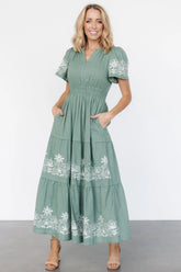 Kennedy Embroidered Maxi Dress | Dark Sage